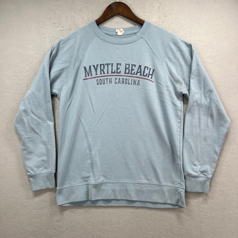 Myrtle Beach South Carolina Sweatshirt Men M Light Blue Graphic Coastal Pullover
